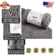 Machine Washable XXL Cat Litter Mat with Non-Slip Backing & Microfiber Paw Wiper
