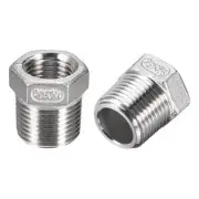 2pcs Hex Bushing 3/8 PT Male to 1/4 PT Female Pipe Fitting Reducer Adapter