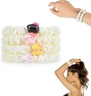 Set of 4 Silk Hair Elastics, Scrunchie Silk in Pearlescent Bag, Kitten Design Made of Mulberry Silk & ABS for Curls/Straight Hair, Backless Hair Protection with 13 g Lightweight