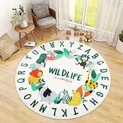 Kids Play Rug, Animal Round Area Rug Nursery Door Mat Soft Plush Non-Slip Childrens Carpet for Bedroom Living Room Kids Playroom (Zoo, 180 * 180cm)