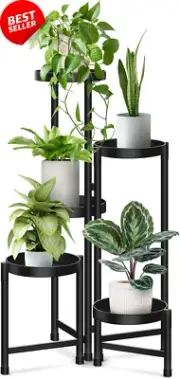 5-Tier Foldable Metal Plant Stand, Tall Corner Shelf for Indoor/Outdoor Garden