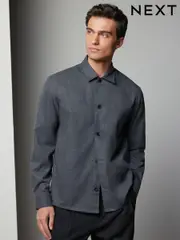 Charcoal Grey Regular Fit Button Through Overshirt (N23337) | $49