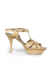 Beige Patent Tribute Heeled Sandals