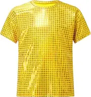 [FEESHOW] Girls Shiny Shirt Sleeve T-Shirt Crop Top Cross Shirt Jazz Modern Hip Hop Costume Dancewear