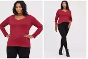 TORRID Super Soft V-Neck Long Sleeve Perfect Tee Rumba Red/Maroon 4X NWT