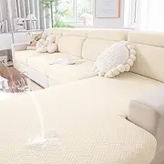 hyha Waterproof Couch Cushion Covers, Stretch Magic Sofa Seat Slipcover, Waterproof Sectional Couch/Sofa Cushion Covers for Pets Washable with Elastic Bottom(Large, Beige)