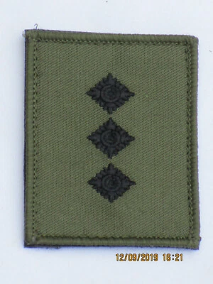 Rank Insignia; Captain, Black on Olive, 70x55mm, Commando Badge, touch fastener