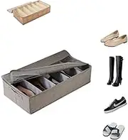 Under Bed Shoe Storage | Foldable Fabric Shoes Storage Container with Clear Cover | Fits 6 or 12 Pairs of Shoes, Boots, High Heels, Sneakers, Flats | 60x33x14cm (Grey, 2PK)