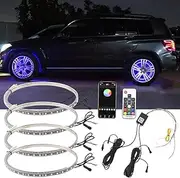 XIMINZ 4PCS 15" Wheel Ring Light Kit, Waterproof Wheel Rim Lights with RGB Pure White Chasing Color, Brighter Wheel Lights with App & Remote Control Compatible with Various Trucks SUV Car