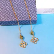Vtg 1979 Avon FLORETTE LARIAT NECKLACE w Faux Opal & Gold Tone 33" Chain BOX NOS