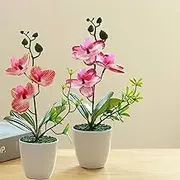 Artificial Flowers with vase, Artificial Flowers in Vase, Fake Flowers Home Flower Arrangement, Balcony, Hallway, Garden, Bedroom, Living Room, Dining Table Decoration Flower A160 (C Set of 2)