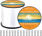 Aboda Heavy Duty Fishing Line Wire 0.8mm 656 ft, Strong Clear String for Hanging Decorations, Invisible Fishing Line for Crafts, Thick Transparent Hanging Wire for Pictures with 100 Crimp Sleeves