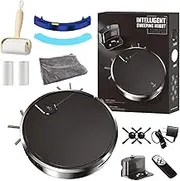 Smart Dual-Mode Robot Vacuum, Smart Robot Vacuum and Mop Combo 2 in 1, Strong Suction Power, Auto Recharge, App & Remote Control, Ultra-Slim Quiet for Hard Floor, Carpet, Pet Hair (Black)