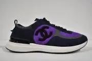 Chanel 21K Purple Blue Suede CC Logo Lace Up Tie Flat Runner Trainer Sneaker 41
