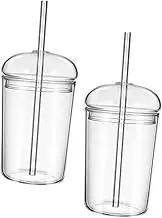PHENOFICE 2pcs Glass Sippy Cup Coffee Mug Lid Bottles Coffee Thermal Reusable Drinks Infuser Reusable Straws Cup Wine Hydro Drink Bottle with Air Cocktail Filtered Flask Tea Glass re-usable