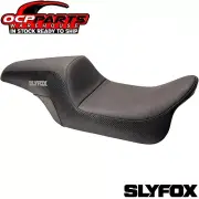NEW SLYFOX GRAY LOGO SMOOTH VINYL/CARBON SEAT FOR MANY 1997-2007 HARLEY MODELS