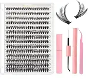 Lash Extension Kit DIY 280pcs Lash Clusters Eyelash Extension Kit, 9-16mm Mix Curl Individual Lashes Kit with Lash Bond and Seal Lash Tweezers for Self Use(9-16MIX KIT)