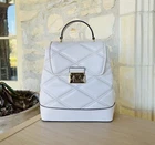 Michael Kors Serena MD Quilted Leather Flap Backpack Handbag Purse IN LT Cream