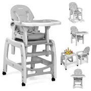 Babyjoy 3-in-1 Baby Highchair Dining Feeding Chair Kids Table and Chair Set w/Removable Tray & Wheels Grey