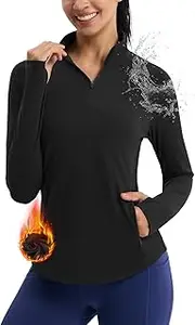 [Emlovm] Women's Fleece Winter Jacket Water Resistant Quarter Zip Pullover Thermal Running Hiking Golf Gear with Pockets