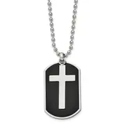 Stainless Steel Chisel Polished Black Ip-Plated 2 Piece Cross Dog Tag On A 24 Inch Ball Chain Necklace