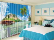 Exhilarating Sea Island 3D Curtain Blockout Photo Printing Curtains Drape Fabric