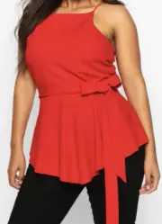 NWT Boohoo Plus Crepe Tie Front Asymmetric Top Red Size 20