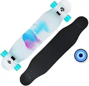 Sports Longboard Skateboard, 43" 7-Layer Maple Double Tilting Pulsate Pattern Four-Wheel Flashing Brush Street Dance Board for Beginners Adults