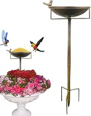 Bird Bath | Bird Bath Standing Metal Garden Pole - Patio Balcony Yard Use Iron Art Statue, Antiqued Water Bowl for Hummingbird, Bee, Parakeet, Parrot