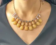 Gemstone Princess Necklace Camel & Gold Tone