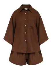 Deiji Studios | Tobacco 03 Linen Loungewear Set Short | The UNDONE