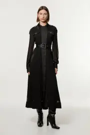 Petite Viscose Georgette Woven Trench Midi Dress