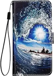 [PONRFEKT] for Oppo Find X5 Pro Painted Case,Shockproof Case Cover with Card Holder and Kickstand,3D Painted PU Leather Magnetic Flip Wallet Phone Cover,HLYTY