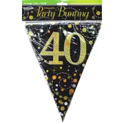 Sparkling Fizz Black and Gold 40th Birthday Flag Banner