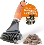 2-Sided Deshedding & Dematting Comb, Grooming Rake Cats & Dogs, Undercoat Brush