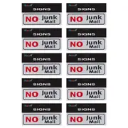 10pce No Junk Mail 18cm Signs Set Brushed Steel Silver/Black/Red For Letterbox