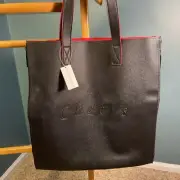 CRABTREE & EVELYN Black & Red Vinyl Tote Says Cheers NWT Zippers On Side