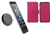 Magnetic Quick Snap Car Mount Leather Credit Card Case Holder Iphone 6 - Pink