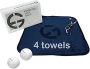 Essential Golf Gear Magnetic Golf Towel, 10.5-inch Square, Navy Blue with 26-inch Retractable String, Carabiner Clip and 3 Extra Microfiber Towels (Total 4 Towels)