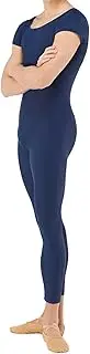 [Wearmoi] Wear More Atlas ACA003NAV10 Ballet Cap Sleeve Unitard, Boys, Wide Neck, Ages 10 to 12, Navy