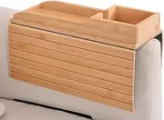 Wooden Couch Cup Holder,Foldable Couch Arm Table Sofa Arm Rest Tray | Anti-Slip, Adjustable Sofa Arm Organizer for TV Remote, Cellphone, Snacks