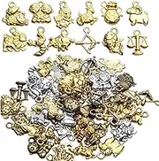 Constellation Charm Pendants,48pcs Constellation Zodiac Charms Zodiac Charms Bulk 12 Constellations Charms for Jewelry Making Necklace Bracelet Crafting,Antique Silver/Antique Golden/Golden/Bronze