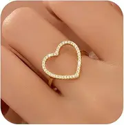 [Aavoein] 925 Sterling Silver Heart CZ Promise Ring for Women 14K Gold Plated Hollow Shiny Elegant Rings to Daughter Mother Dainty Stackable Ring Jewelry for Her Size 5-12