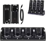 YZGame Wii Charger Dock for Wii/Wii U Remote Controller, 4 Port Charger Station with 4 Batteries Pack USB Charging Cable LED Indicator - Black