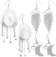 [Mikovivi] 3 Pairs Western Cowgirl Cowboy Hat Earrings Set, Enamel Hat Boots Sparkly Rhinestone Tassel Dangle Drop Earrings Country Concerts Rodeo Prom Jewelry Gifts for Women Outfits