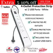 Belkin 4 Way Outlet Surge Protector 2M Power Board 2.4A w 2 USB Ports Charger