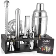 Bartender Kit Cocktail Shaker Set with Stand 17-Piece Bar Black Silver - 17pcs
