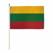 3 PACK 12 x 18 INCH LITHUANIA STICK FLAG ON 2 FOOT SOLID WOOD STAFF