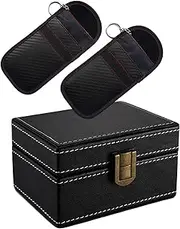 Faraday Box for Car Keys - Anti-Theft RFID Signal Blocking Key Fob Protector - Leather Signal Blocker (1 Box + 2 Faraday Bags)