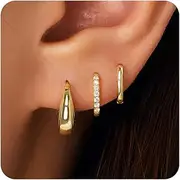 [Poxtex] Small Sterling Silver Hoop Huggie Earrings Set for Women, Silver Stud Earrings for Multiple Piercing Hypoallergenic Trendy Jewelry, Dainty Jackets Cartilage Cubic Zircon Earrings for Women's Gifts